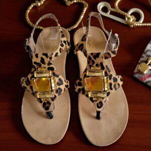 Vionic Tatiana Leopard Print Jeweled Thong Orthaheel‎ Comfort Sandals SZ 6